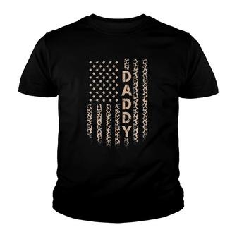 Daddy American Flag Usa Leopard Print Dad Youth T-shirt | Mazezy