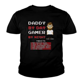 Daddy By Day Gamer By Night Traits Gamer Gaming Fathers Day Youth T-shirt | Mazezy