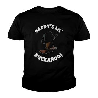 Daddy's Lil Buckaroo Cowboy Hat Boots Birthday Party Youth T-shirt | Mazezy