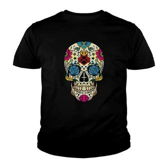 Day Of The Dead Flower Skull El Dia De Los Muertos Youth T-shirt | Mazezy
