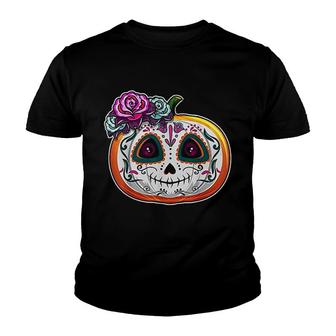 Day Of The Dead Pumpkin Dia De Los Muertos Skull Gift Youth T-shirt | Mazezy