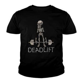 Deadlift Exhausted Skeleton Bodybuilder Gym Powerlifting Youth T-shirt | Mazezy