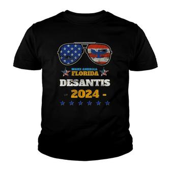 Desantis 2024 Make America Florida Flag Eagle Sunglasses Youth T-shirt | Mazezy
