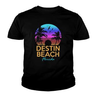 Destin Beach Florida Retro Sunset Summer Vibes Aesthetic Youth T-shirt | Mazezy