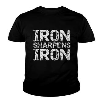 Discipleship Distressed Iron Sharpens Iron Youth T-shirt | Mazezy