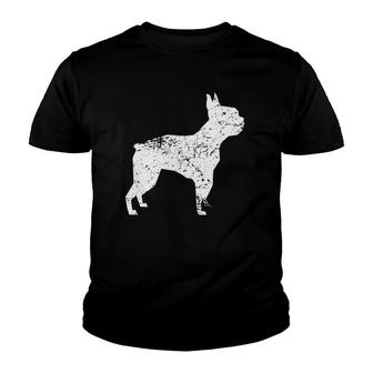 Distressed Boston Terrier Silhouette Dog Owner Youth T-shirt | Mazezy