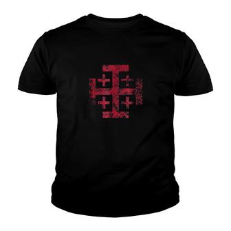 Distressed Jerusalem Cross Knights Templar Youth T-shirt | Mazezy