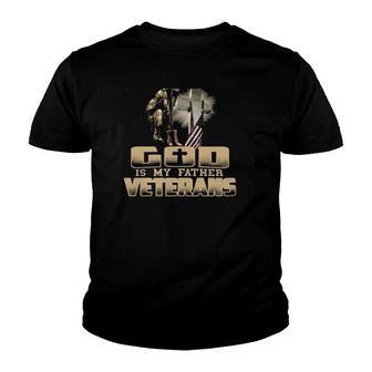 Dna Test God Is My Father Veterans Soldier American Flag Christian Cross Youth T-shirt | Mazezy
