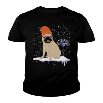 Dog Cute Snowy Winter Animal Pet Dog Owner Pug Youth T-shirt | Mazezy