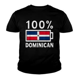 Dominican Republic Flag 100 Percent Dominican Battery Power Youth T-shirt | Mazezy
