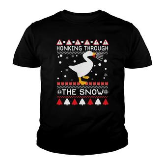 Duck Honking Through The Snow Ugly Christmas Youth T-shirt | Mazezy