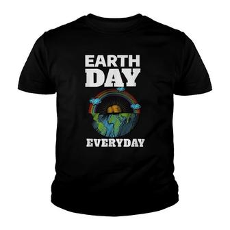 Earth Day Everyday Rainbow Teacher Retro Kids Cute Earth Day Youth T-shirt - Seseable