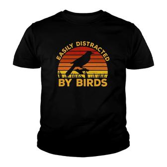 Easily Distracted By Birds Funny Watching Birding Youth T-shirt | Mazezy