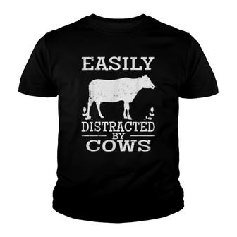 Easily Distracted By Cows Cute Cow Quote Vintage Youth T-shirt | Mazezy