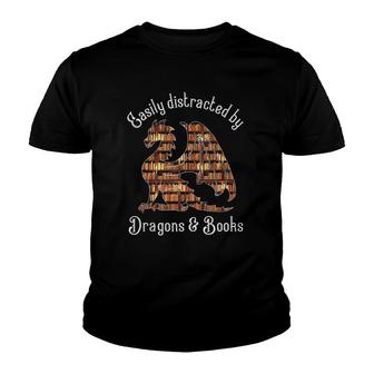 Easily Distracted By Dragons And Books Tank Top Youth T-shirt - Thegiftio UK