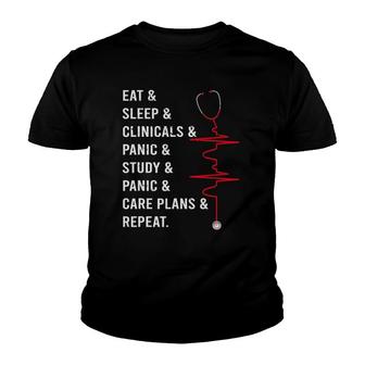 Eat Sleep Clinicals Panic Study Repeat Nurse Youth T-shirt | Mazezy