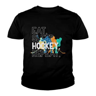 Eat Sleep Hockey Repeat Ice Hockey Youth T-shirt | Mazezy