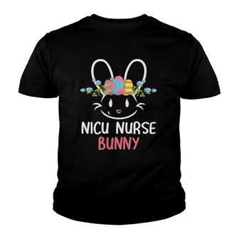 Eggs Flowers Bunny Face Happy Easter Day Nicu Nurse Bunny Youth T-shirt | Mazezy