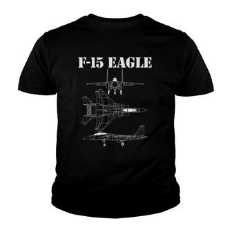 F-15 Eagle Fighter Jet Airplane Pilot Military Aircraft F15 Ver2 Youth T-shirt | Mazezy