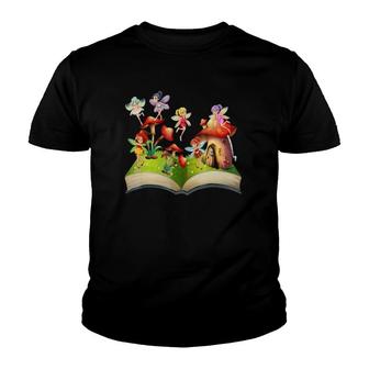 Fairy Tale Fairies Squad Mushroom House Story Book Youth T-shirt | Mazezy