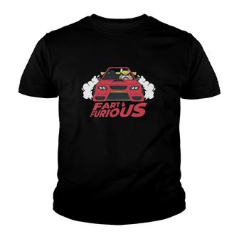 Fart & Furious Dog Driving A Fast Car Lovers Youth T-shirt | Mazezy