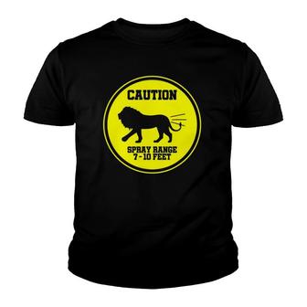 Farting Lion Caution Spray Area Warning Sign Youth T-shirt | Mazezy