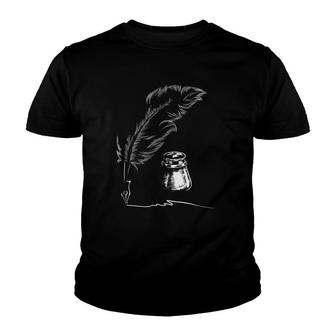 Feather Inkpot Author Book Writer Novelist Poet Writing Youth T-shirt | Mazezy