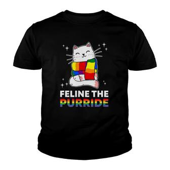 Feline The Purride Cat Lgbtq Ally Gay Lesbian Pride Rainbow Youth T-shirt | Mazezy