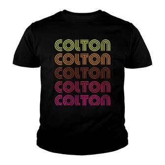 First Name Colton Funky Retro Vintage Disco Design Youth T-shirt | Mazezy