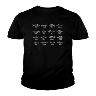Fish Species Fishermen Fishing Hobby Men Gift Lake Fishing Youth T-shirt | Mazezy