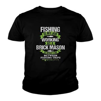 Fishing Brick Mason Funny Gift Masonry Worker Youth T-shirt | Mazezy