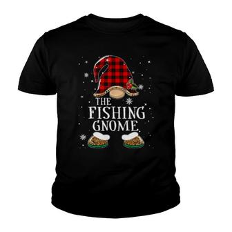 Fishing Gnome Buffalo Plaid Matching Family Christmas Pajama Youth T-shirt | Mazezy