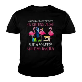 Flamingo A Woman Can Not Survive On Quilting Alone Youth T-shirt | Mazezy