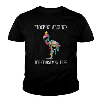 Flamingo Flocking Around The Christmas Tree Light Chain Youth T-shirt | Mazezy