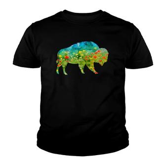 Flower Silhouette Bison Buffalo Youth T-shirt | Mazezy
