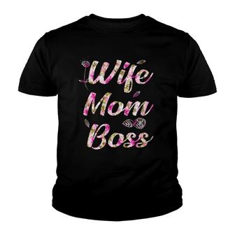 Flower Wife Mom Boss Youth T-shirt | Mazezy