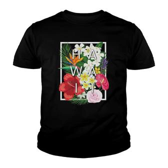 Flowers Of Hawaii Word Art Hawaiian Pride Youth T-shirt | Mazezy