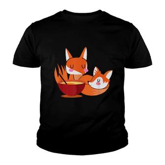 Fox Eating Ramen Ramen Noodles Fox Kawaii Themed Youth T-shirt - Thegiftio UK
