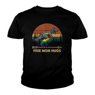 Free Mom Hugs Dino Lgbt Gay Trans Pride Support Lgbtq Parade Youth T-shirt | Mazezy