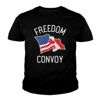 Freedom Convoy 2022 Let's Go Truckers Us America Canada Flag Youth T-shirt | Mazezy