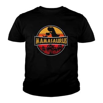 Fun Mamasaurus With Cute Child And Retro Vintage Sunset Youth T-shirt | Mazezy