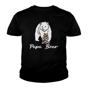 Funny Autism Family Papa Bear Autism Awareness Youth T-shirt | Mazezy
