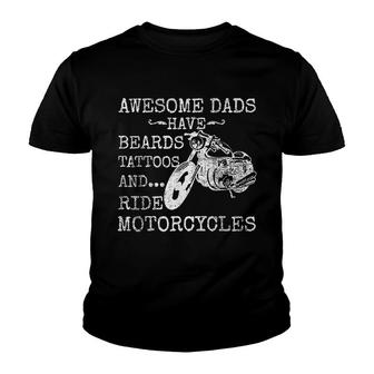 Funny Beard Awesome Dad Beard Tattoos And Motorcycles Youth T-shirt - Thegiftio