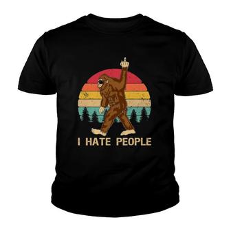 Funny Bigfoot I Hate People Middle Finger Vintage Retro Youth T-shirt | Mazezy