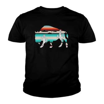Funny Bison Desert Cactus Serape Western Youth T-shirt | Mazezy