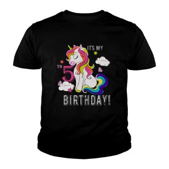 Funny Design Unicorn It Is My 5Th Birthday Youth T-shirt - Seseable