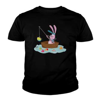 Funny Easter Bunny Fishing Egg Hunting - Easter Sunday Fun Youth T-shirt | Mazezy