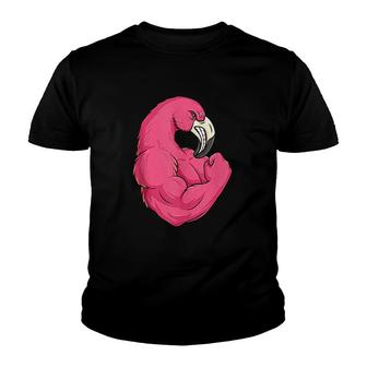 Funny Flamingo Weightlifting Bodybuilder Muscle Youth T-shirt | Mazezy