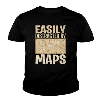 Funny Geography Teacher - Easily Distracted By Maps Youth T-shirt | Mazezy