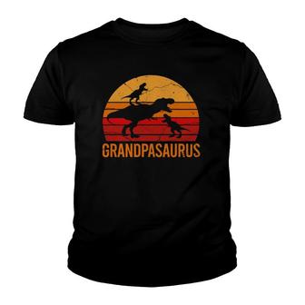 Funny Grandpa Dinosaur Daddy Gift 2 Two Kids Grandpasaurus Youth T-shirt | Mazezy